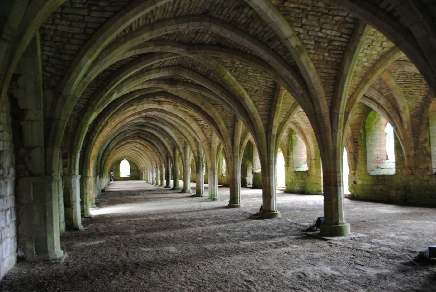 The vaulted cellarium arches of Fountains Abbey
